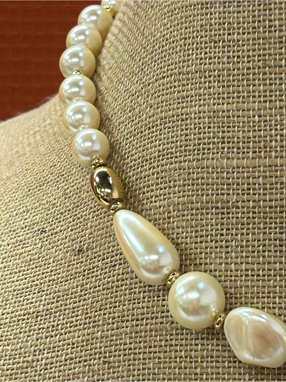 Faux pear necklace gold accents